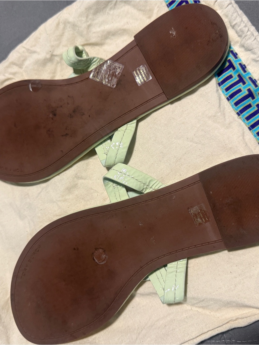 Tory Burch Women Mint Green Logo Sandals - Picture 3 of 7